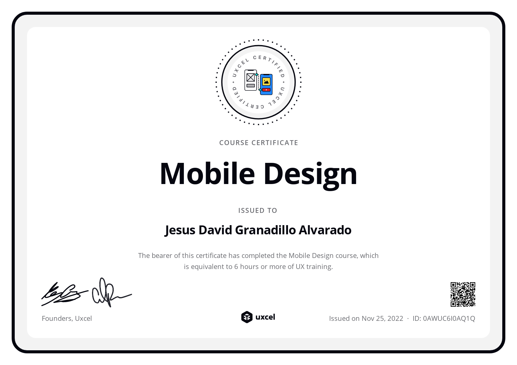 Jesus David Granadillo Alvarado's certificate